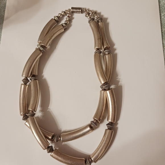Silver or Silver Plated Hollow Tube Style Two Strand Necklace Unmarked - Picture 5 of 5